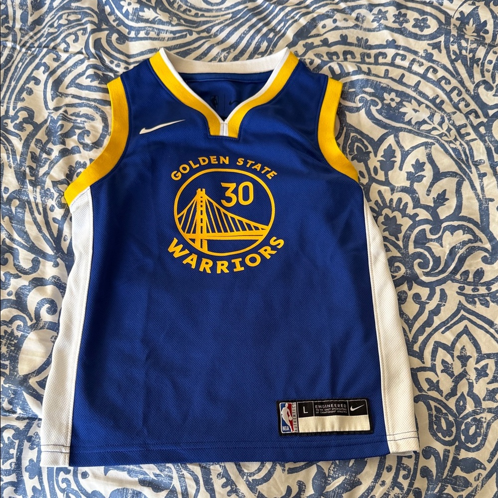 Nike Golden State Warriors Blue and Yellow #30 Kids Jersey